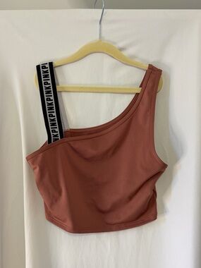 PINK Victoria's Secret One-Shoulder Rust Crop Spots Top size M